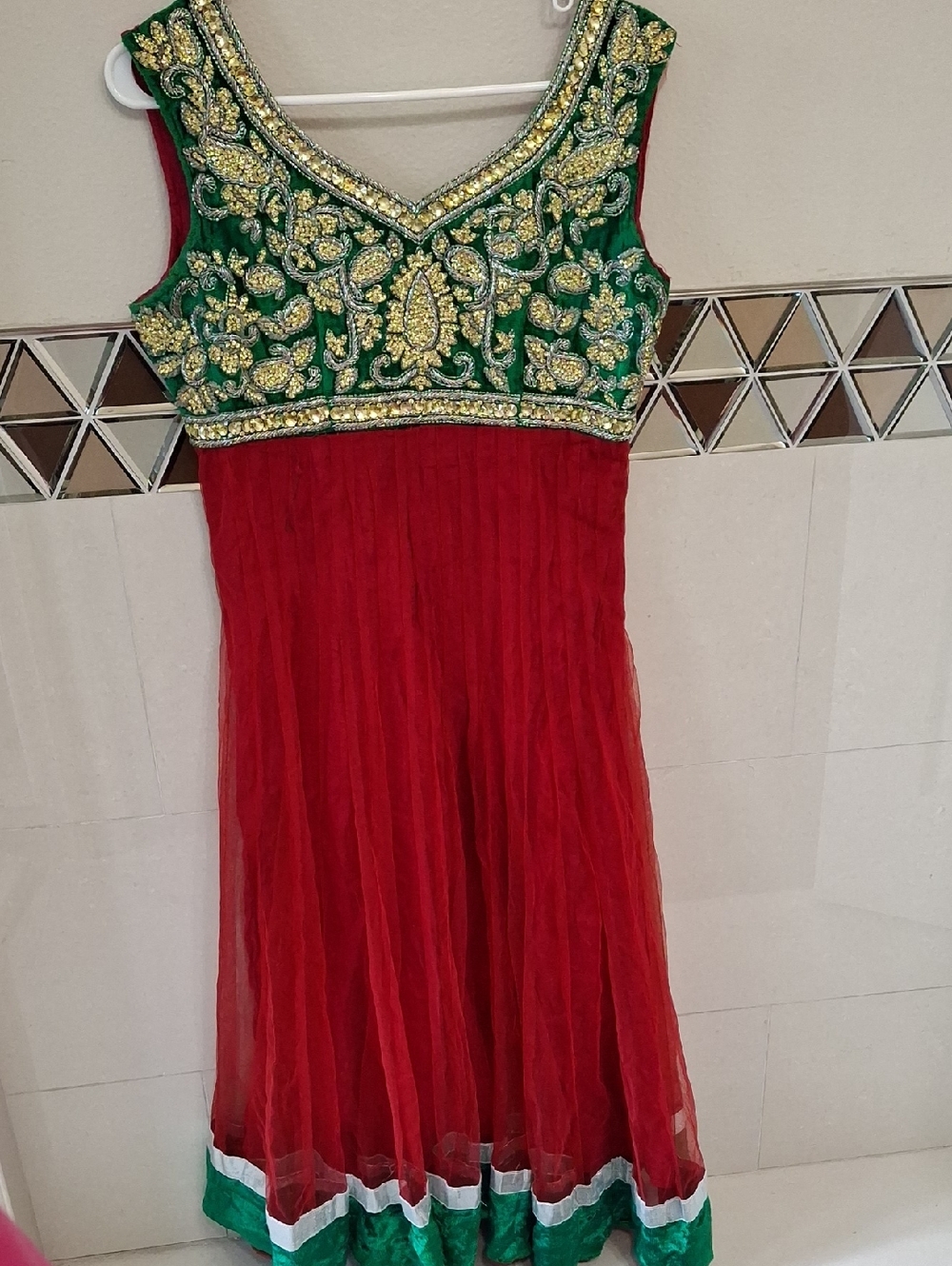 Embellished Green & Red Women's Indian  Party Dress, Great Condition